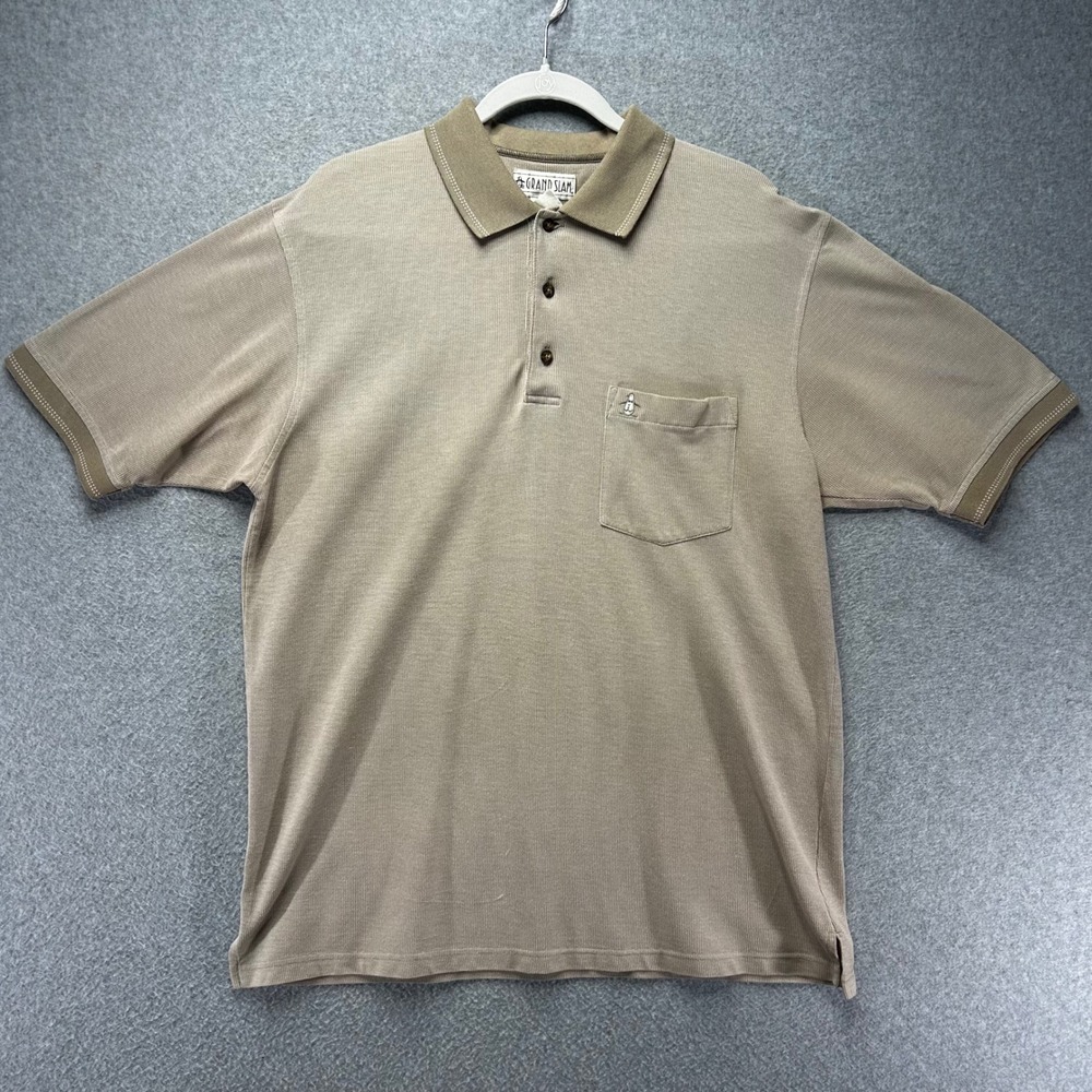 Grand Slam Polo Shirt Mens Large Tan Dadcore Minimalist - Picture 3 of 6